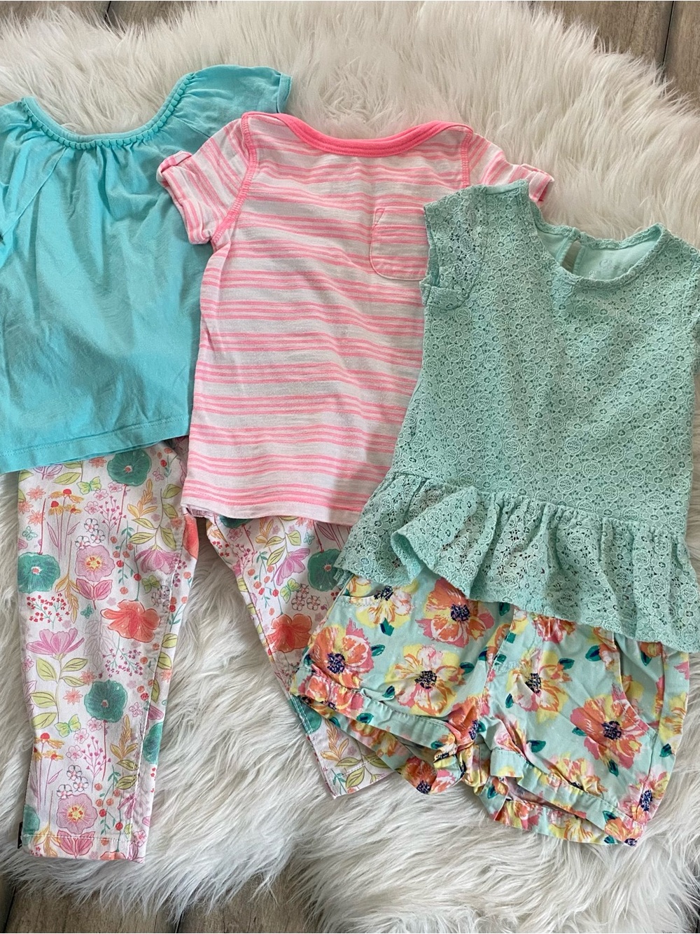 Cherokee Floral Girls Summer Outfit Bundle in Mint, Pink, Coral